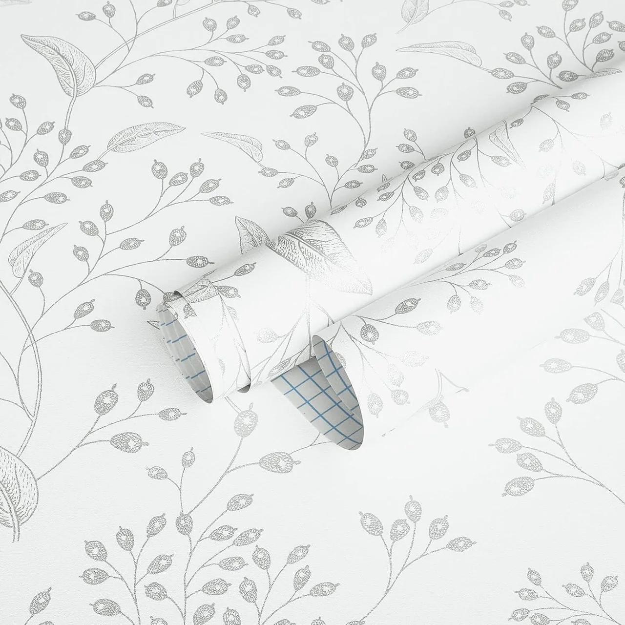 Heroad White and Silver Floral peel and stick wallpaper, swatch