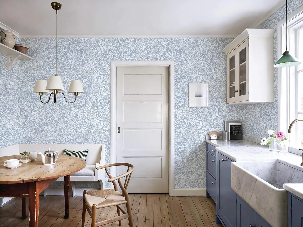 Heroad Blue Boho Floral peel and stick wallpaper in a room