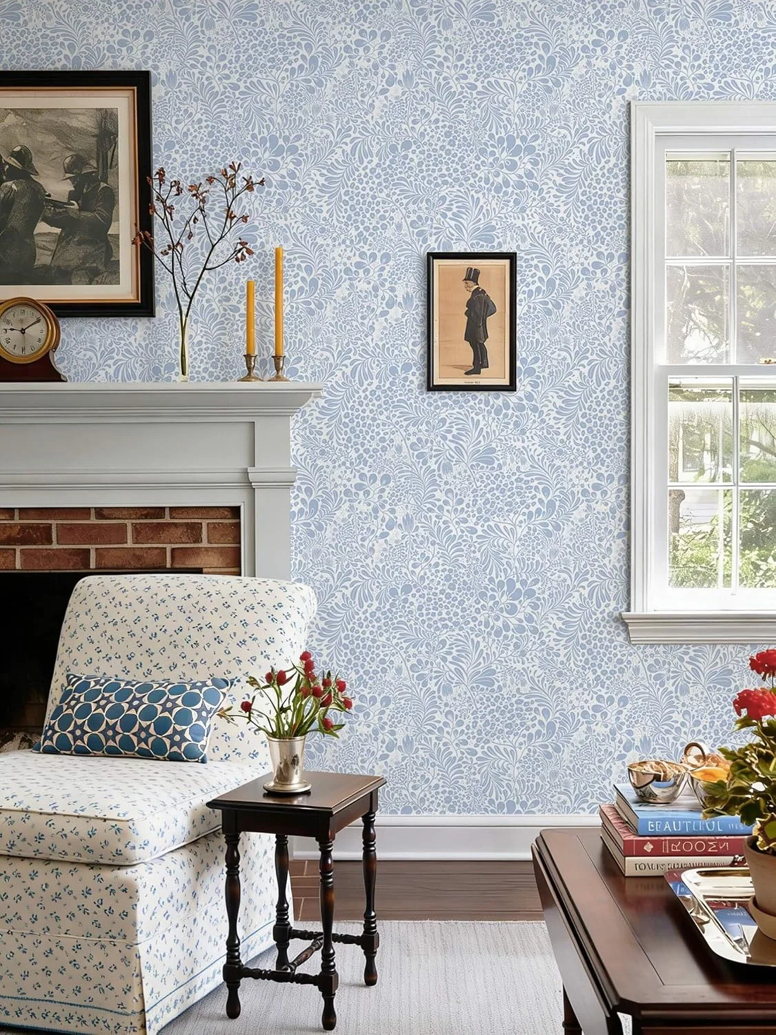 Heroad Blue Boho Floral peel and stick wallpaper in a room
