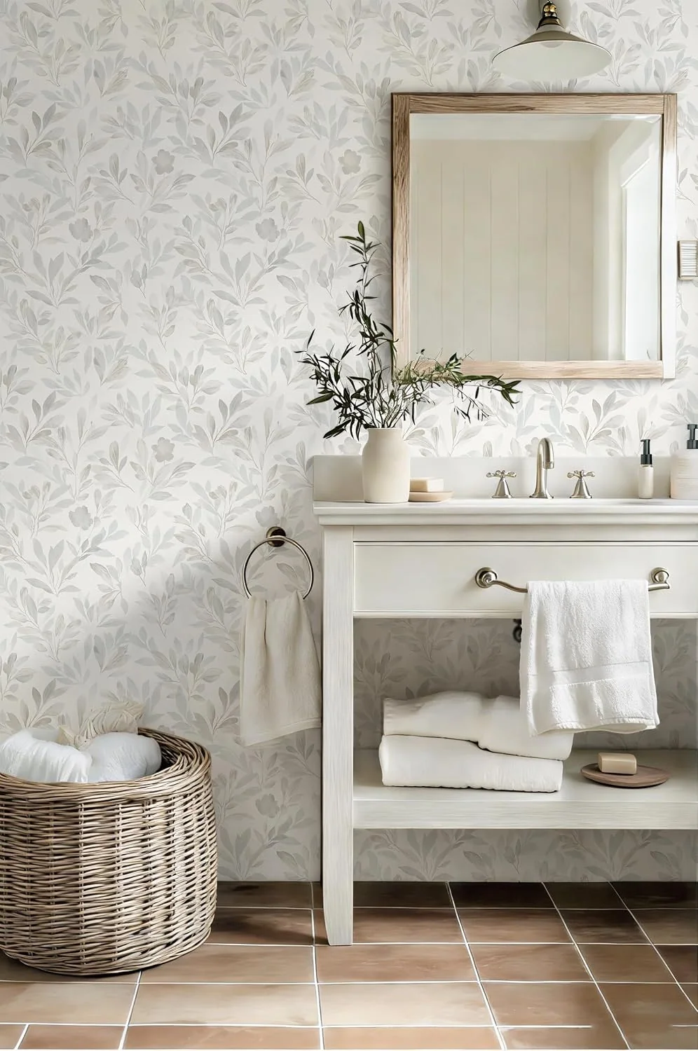Heroad Blue Boho Leaf peel and stick wallpaper in a room