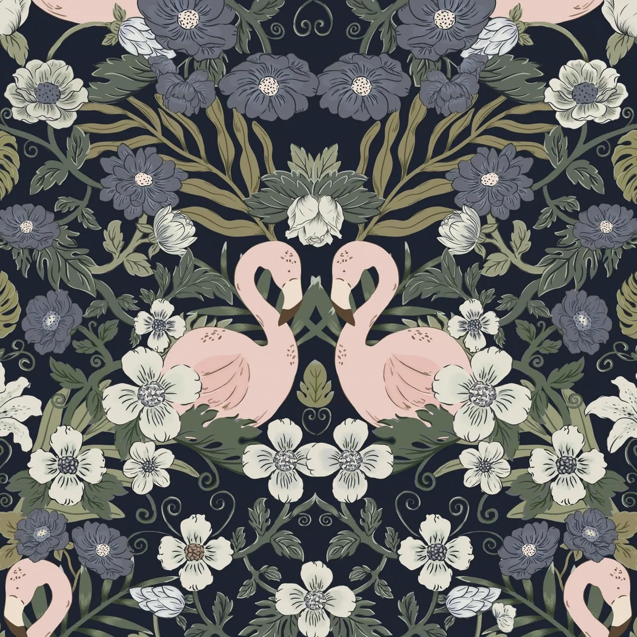 Heroad Dark Blue Vintage Floral peel and stick wallpaper, swatch