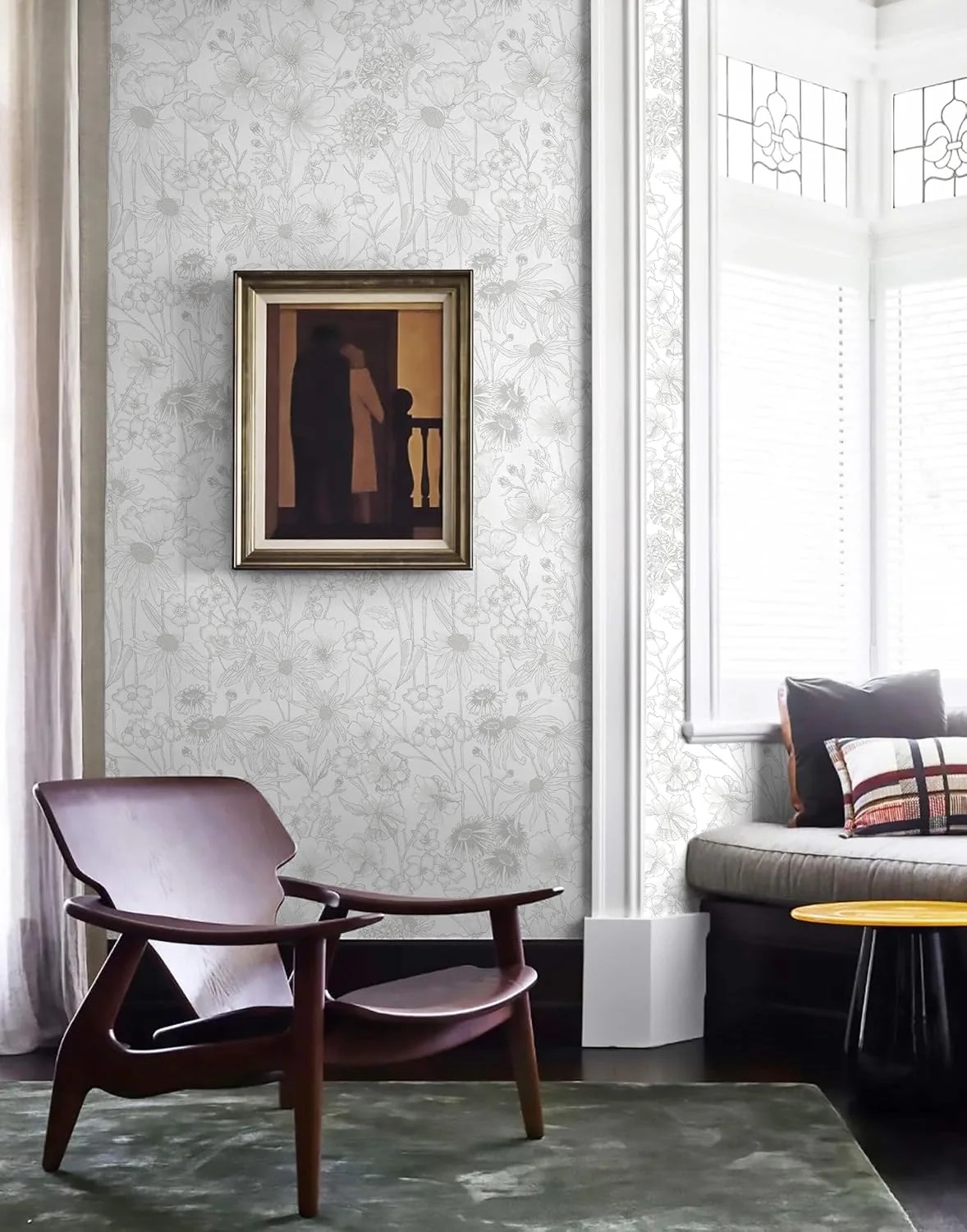 Heroad Grey Boho Floral peel and stick wallpaper in a room