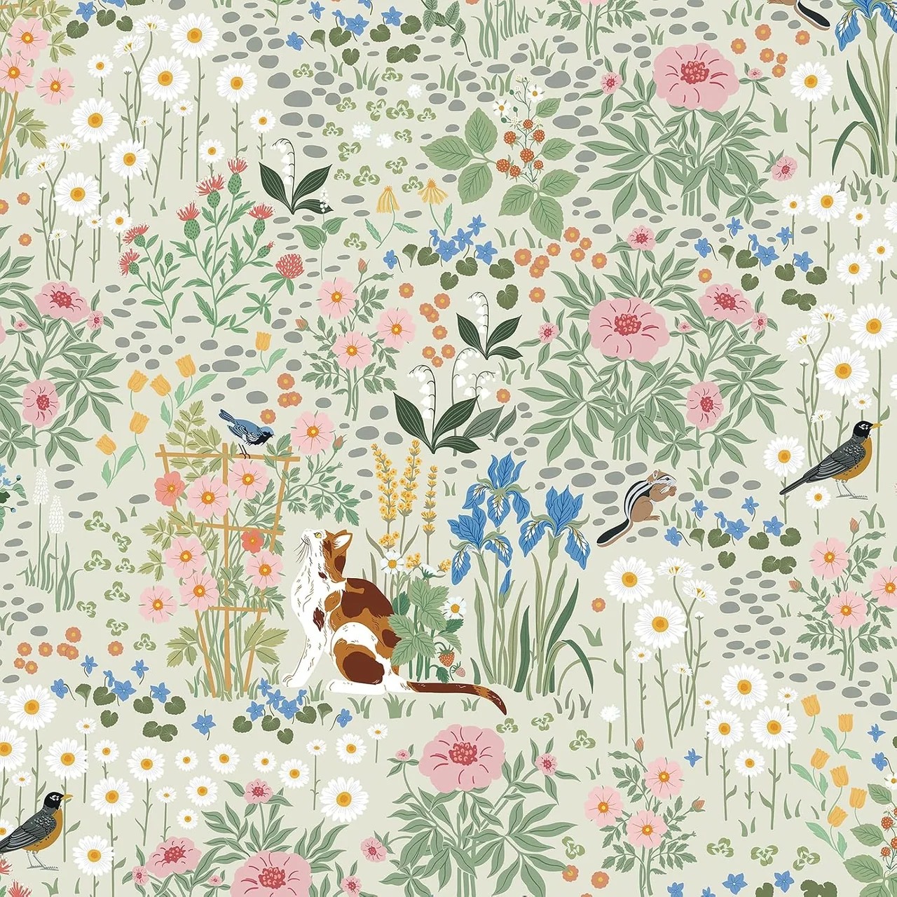 Heroad Light Green Boho Floral peel and stick wallpaper, swatch