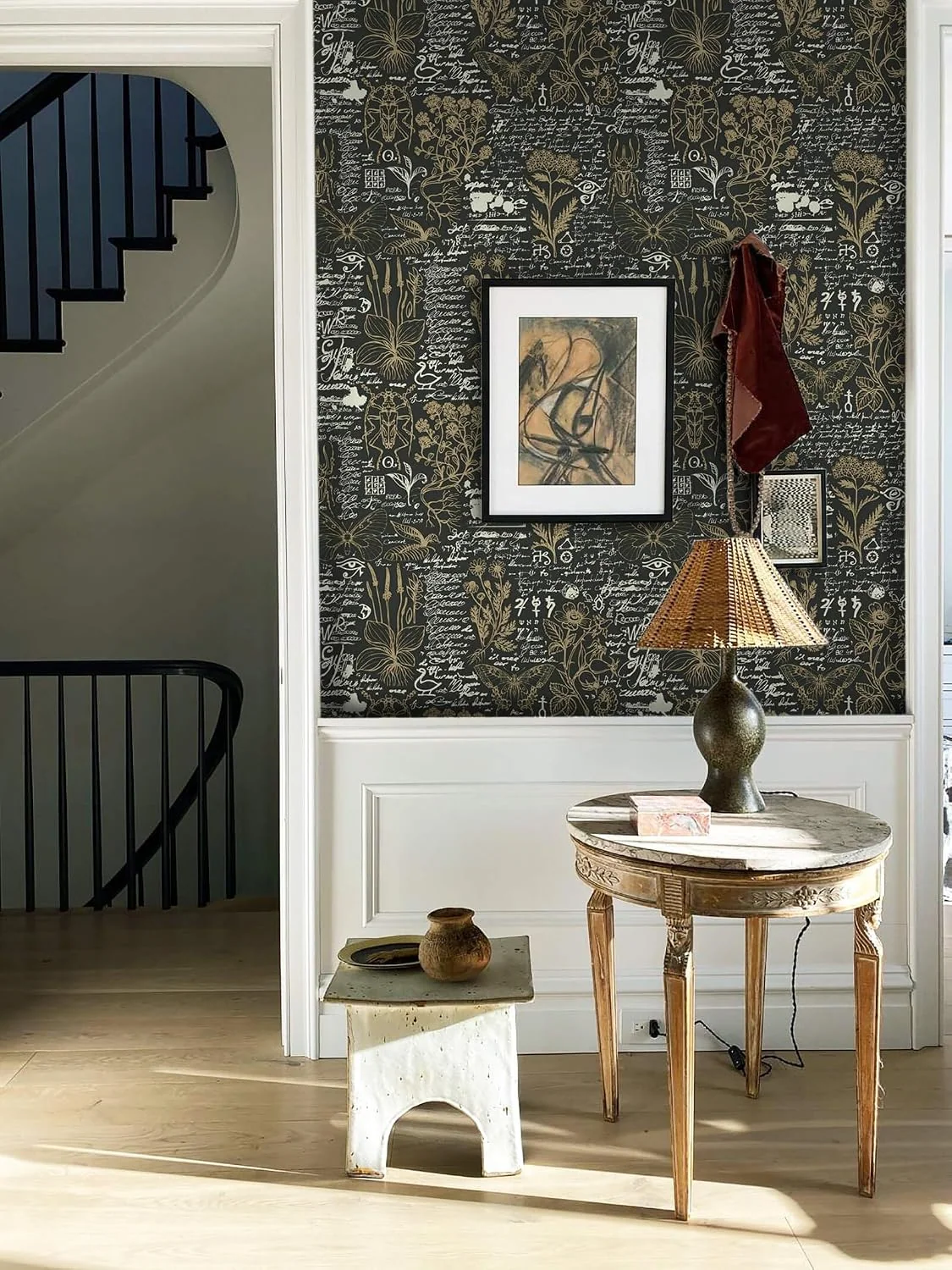 Heroad Black Leaf peel and stick wallpaper in a room