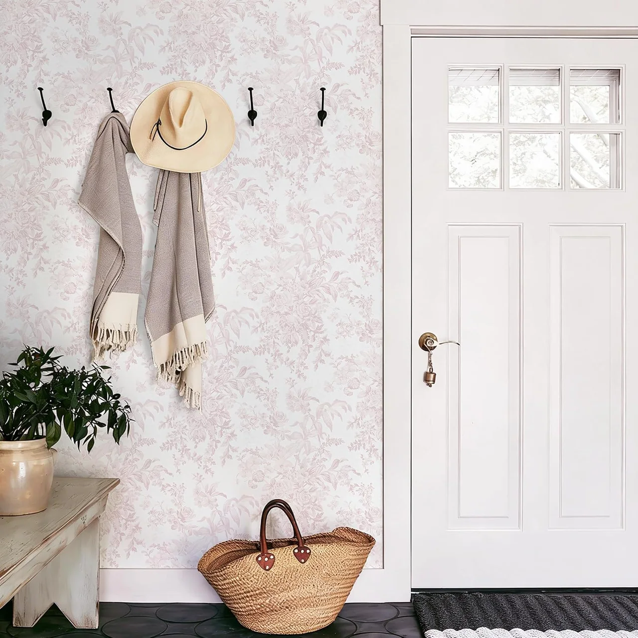 Heroad Pink Boho Toile peel and stick wallpaper in a room