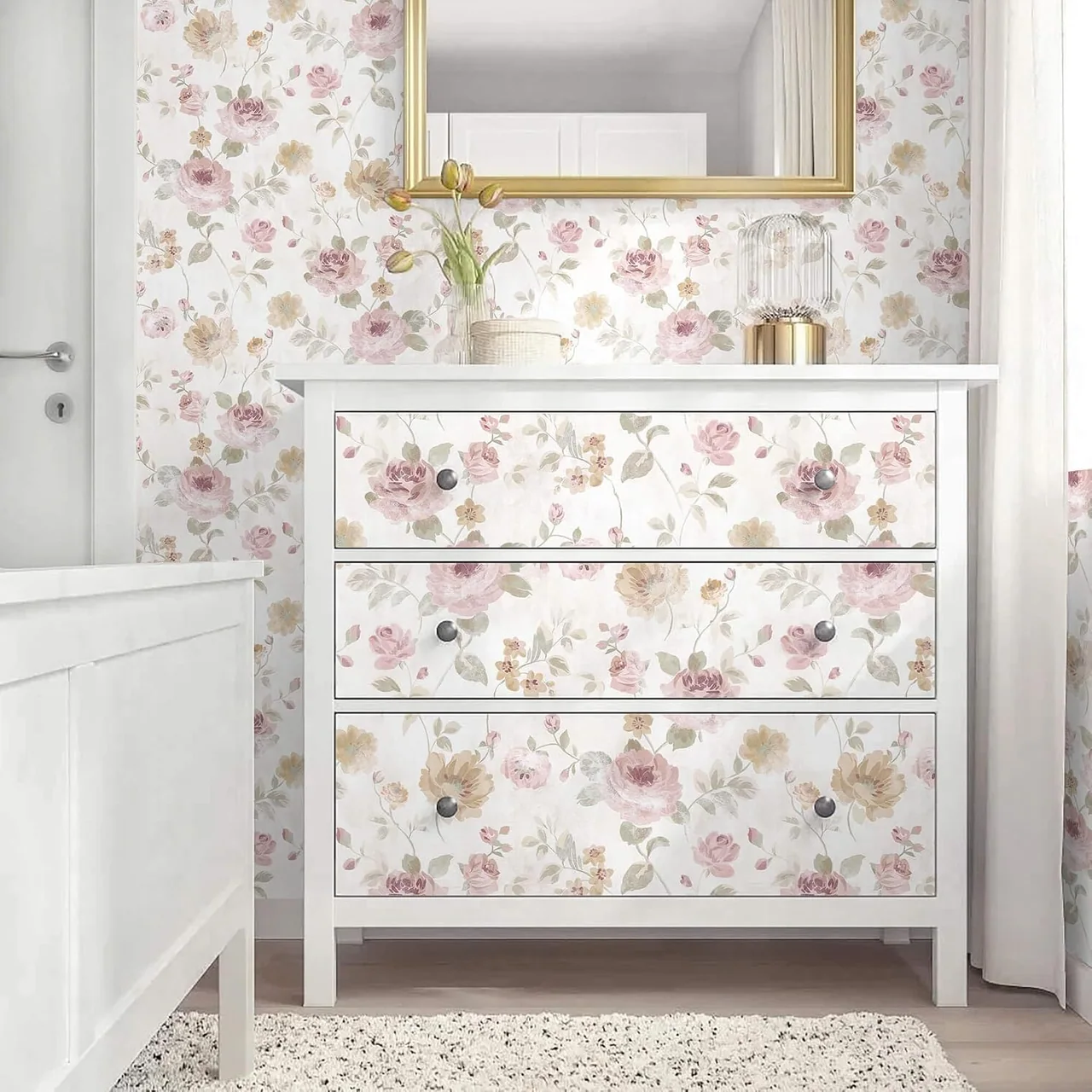 Heroad Pink Watercolor Rose peel and stick wallpaper in a room