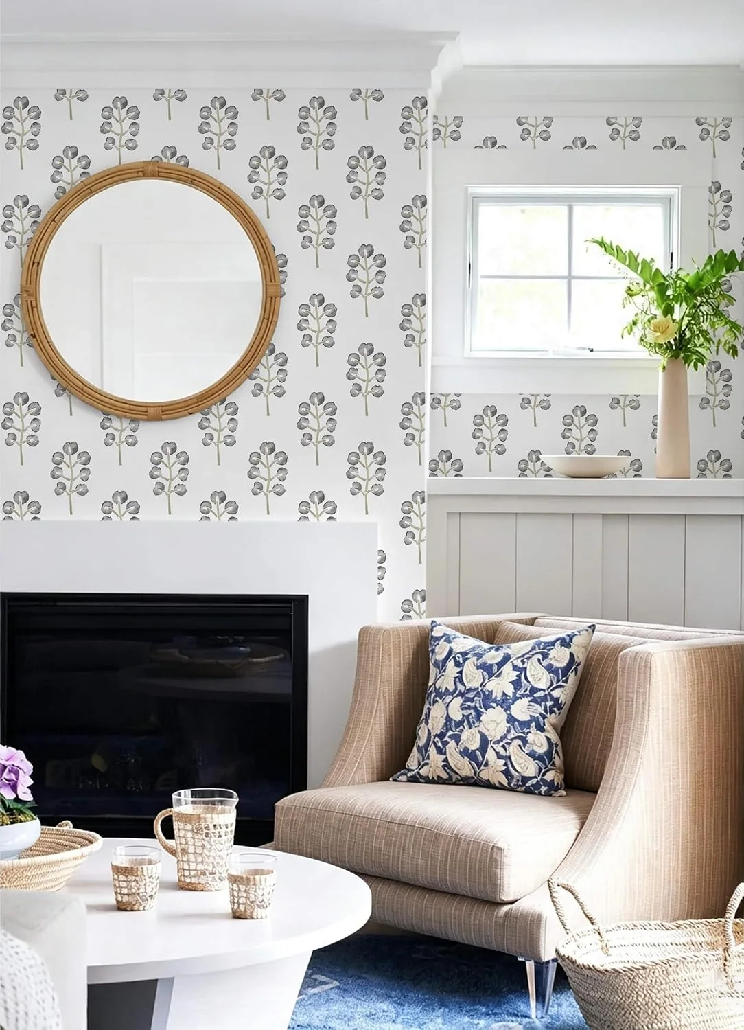 Heroad Farmhouse Botanical peel and stick wallpaper in a room