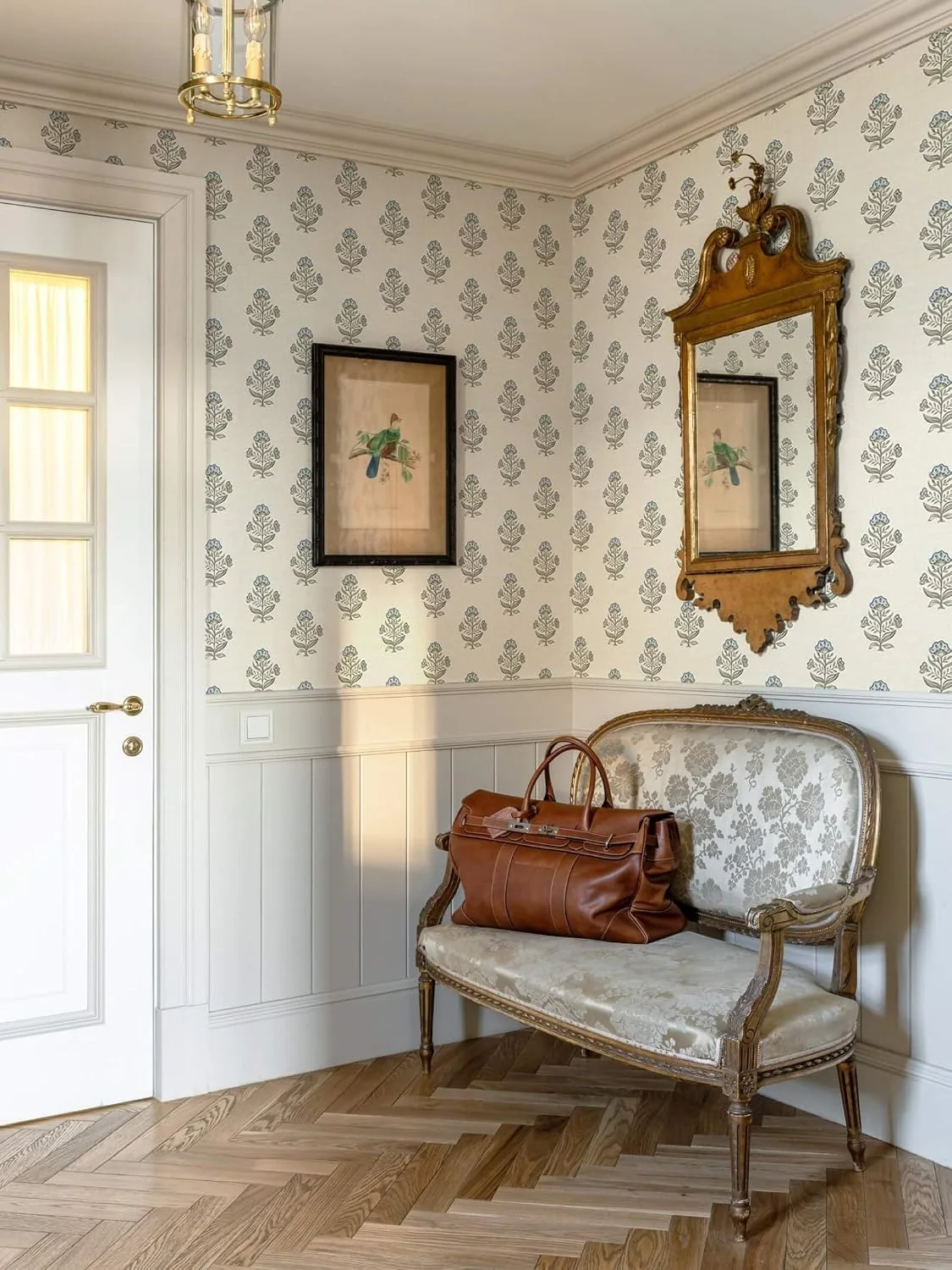 Heroad Blue Cottage Floral peel and stick wallpaper in a room
