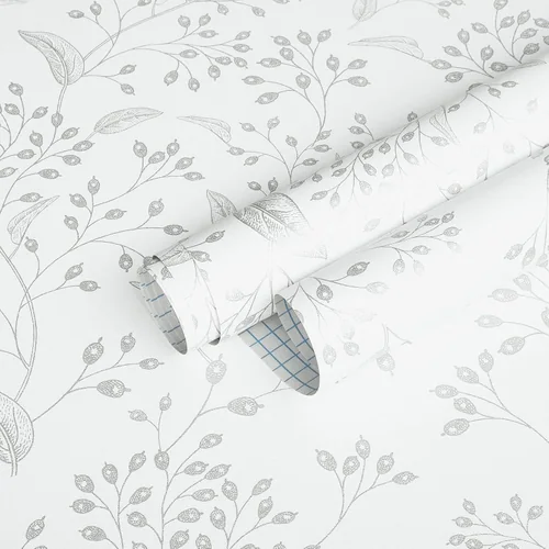 Heroad White and Silver Floral peel and stick wallpaper