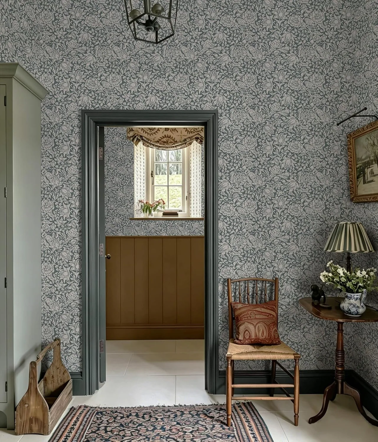 Heroad Dark Blue William Morris peel and stick wallpaper in a room