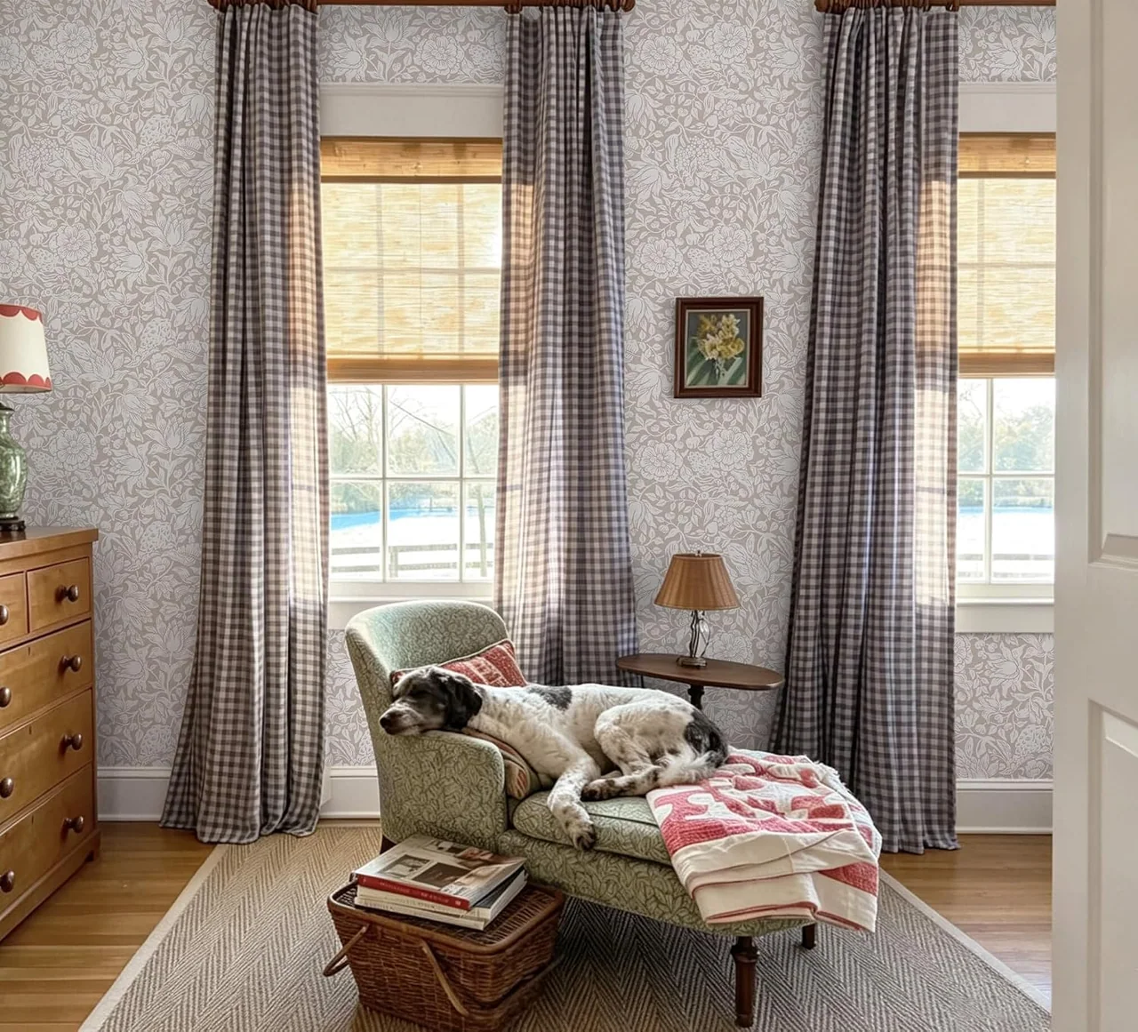 Heroad Beige Floral peel and stick wallpaper in a room