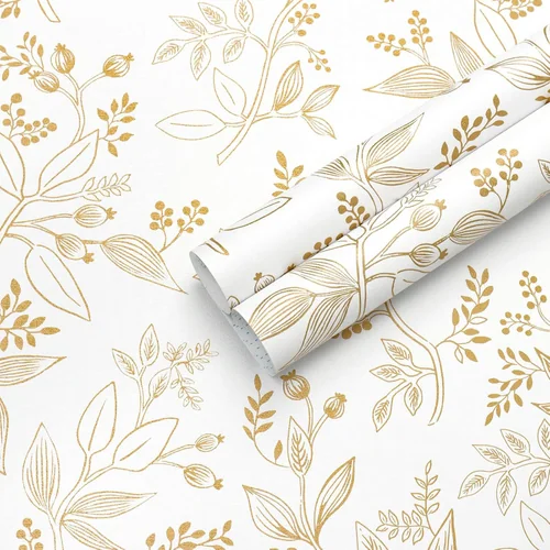 Heroad White and Gold Botanical peel and stick wallpaper