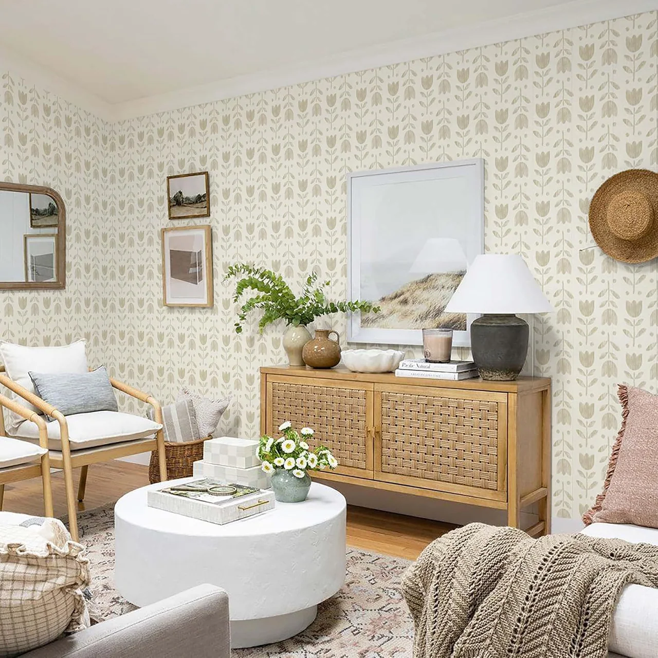 Heroad Neutral Floral peel and stick wallpaper in a room