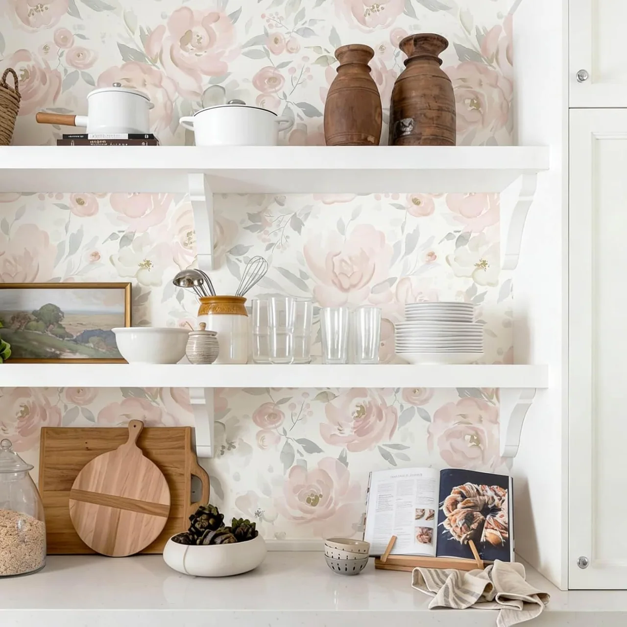 Heroad Blush Floral peel and stick wallpaper in a room