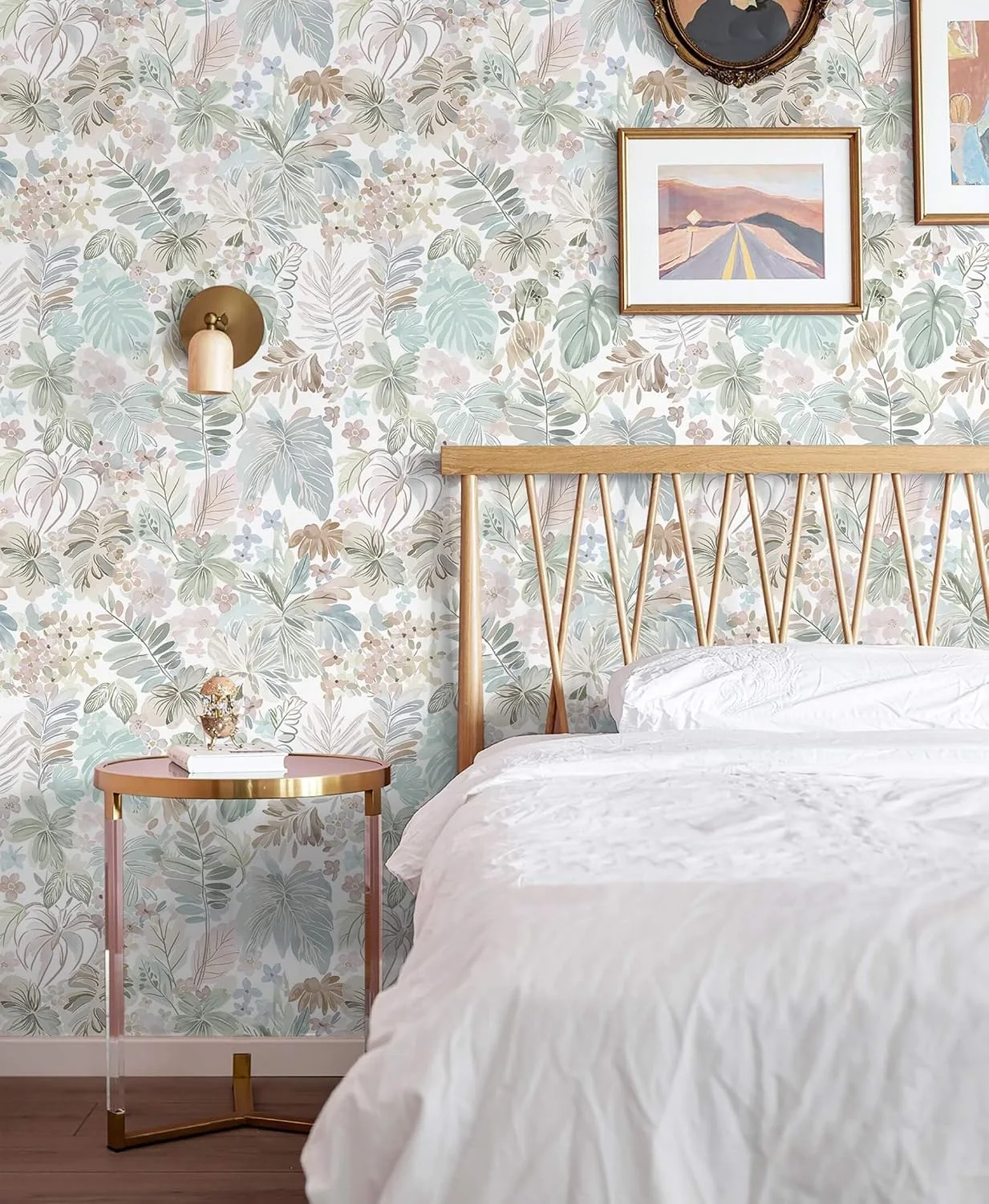 Heroad Pink Tropical Botanical peel and stick wallpaper in a room