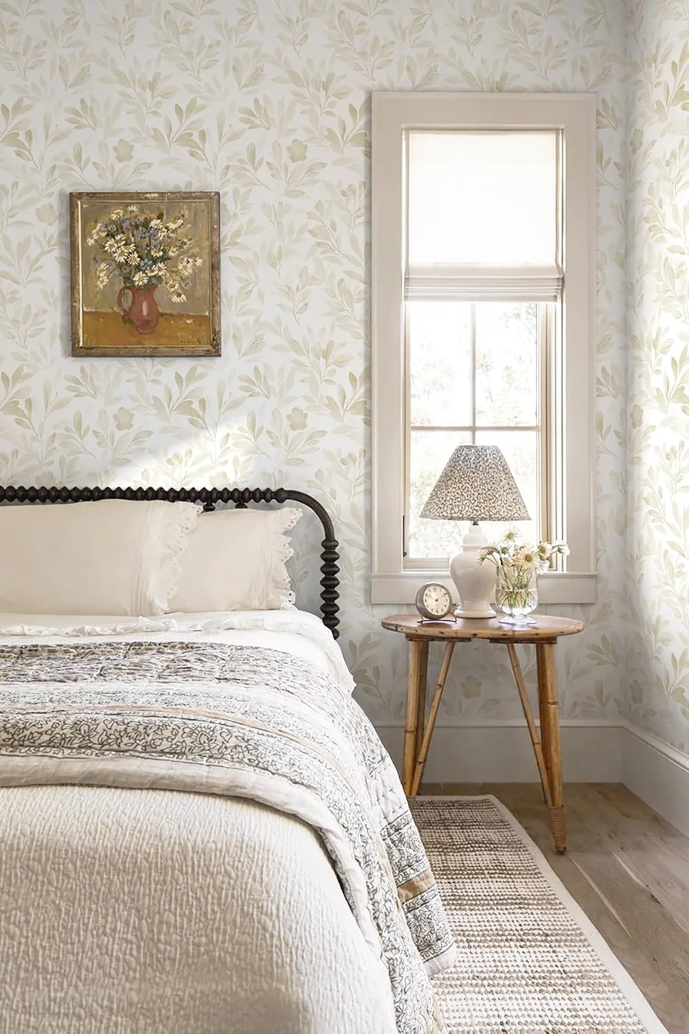 Heroad Beige Modern Leaf peel and stick wallpaper in a room