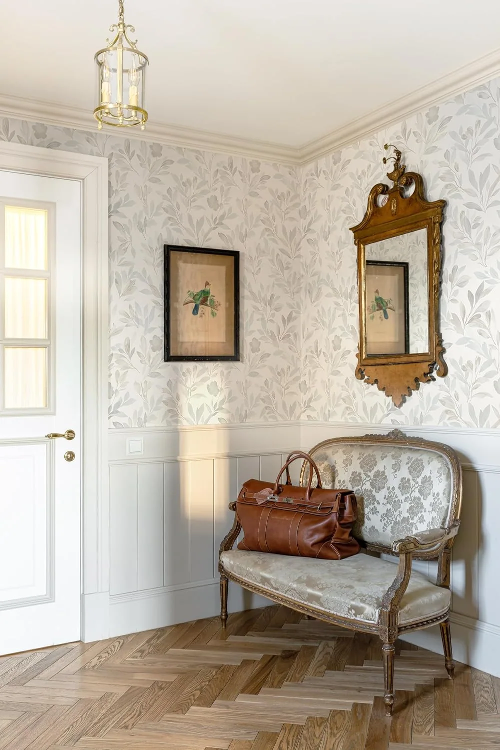 Heroad Blue Boho Leaf peel and stick wallpaper in a room