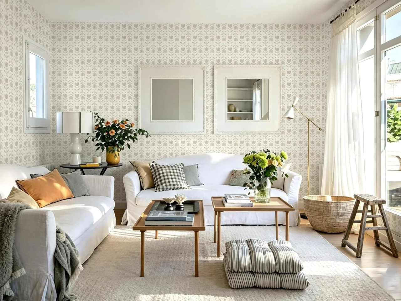 Heroad Beige Tulip peel and stick wallpaper in a room