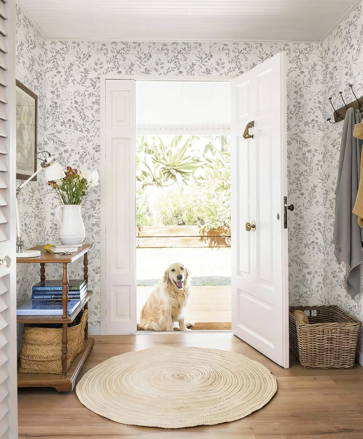Heroad Grey Vintage Botanical peel and stick wallpaper in a room