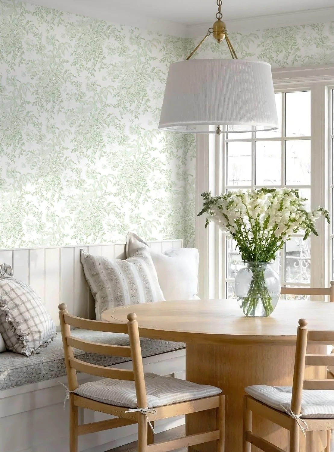 Heroad Green Floral Sprig peel and stick wallpaper in a room