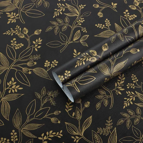 Heroad Black and Gold Modern Floral peel and stick wallpaper