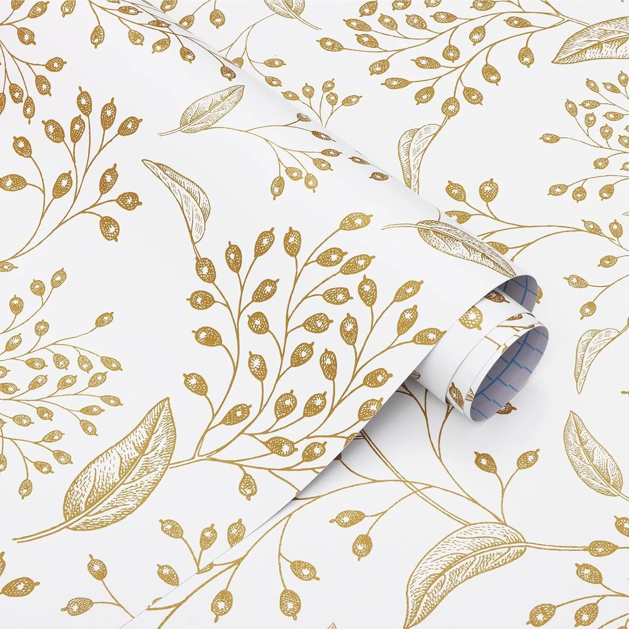 Heroad White and Gold Floral peel and stick wallpaper, swatch