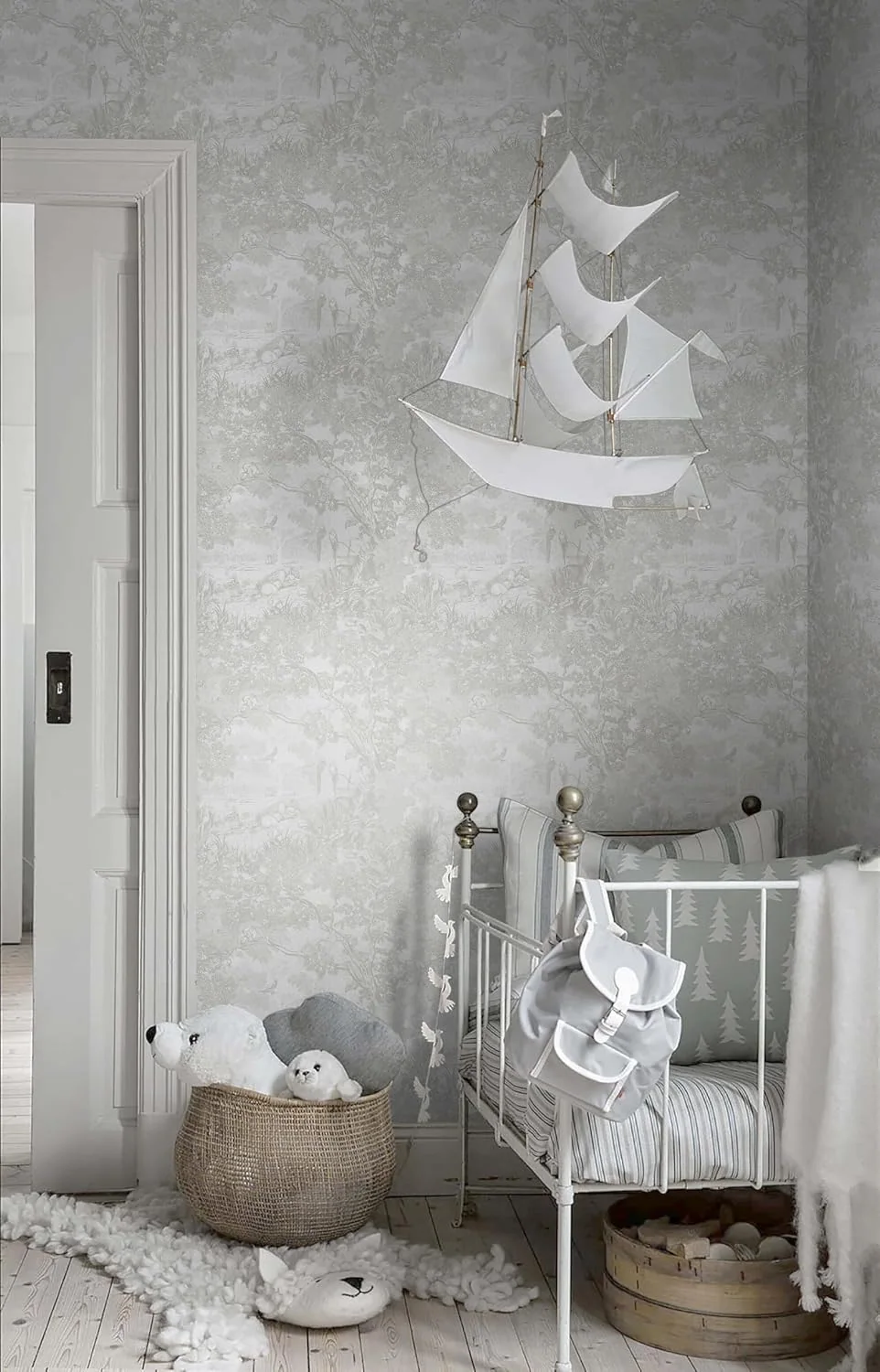 Heroad Grey Forest Animals peel and stick wallpaper in a room