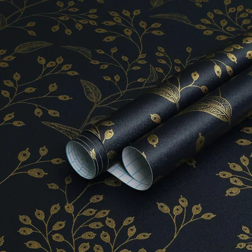 Heroad Dark Blue and Gold Modern Floral peel and stick wallpaper