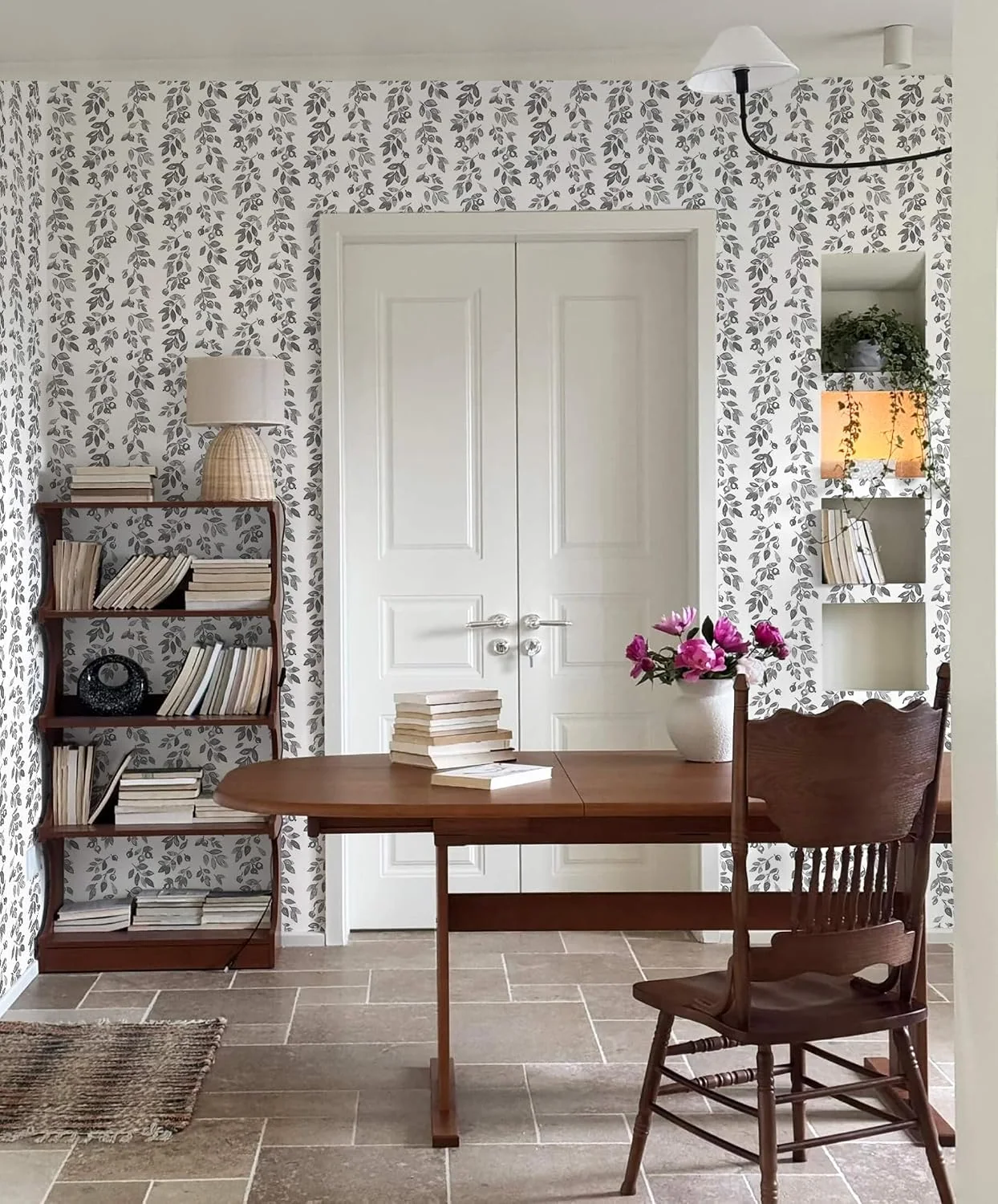 Heroad Grey Vintage Leaf peel and stick wallpaper in a room