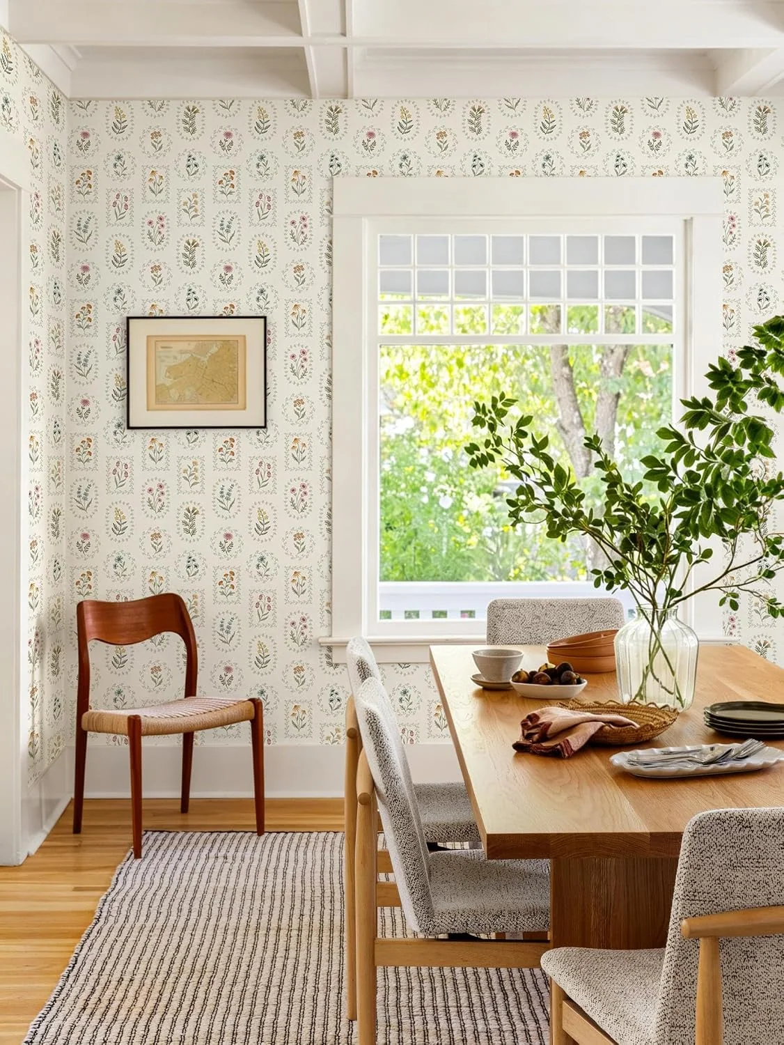 Heroad Cream Botanical Cameo peel and stick wallpaper in a room