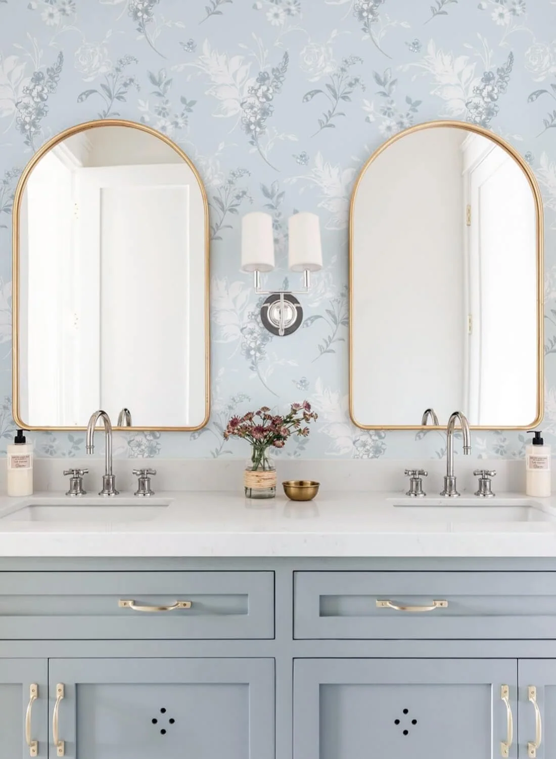 Heroad Blue French Floral peel and stick wallpaper in a room
