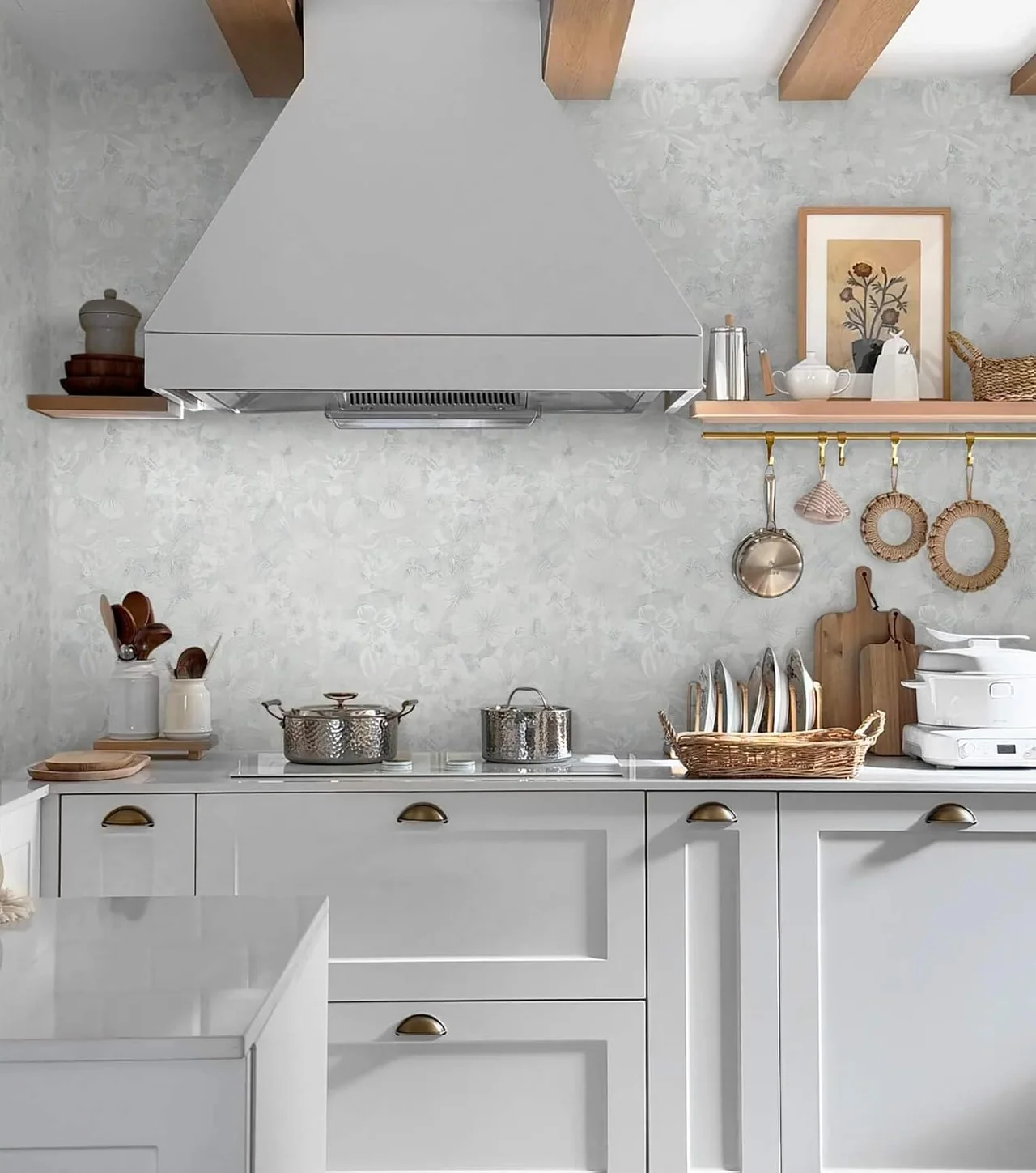 Heroad Grey Vintage Floral peel and stick wallpaper in a room