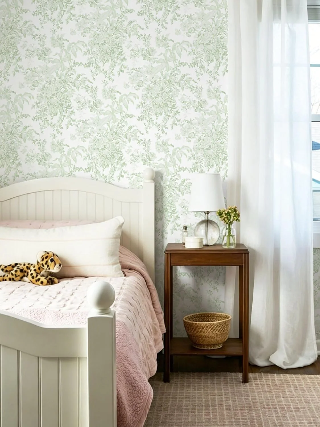 Heroad Green Floral Sprig peel and stick wallpaper in a room