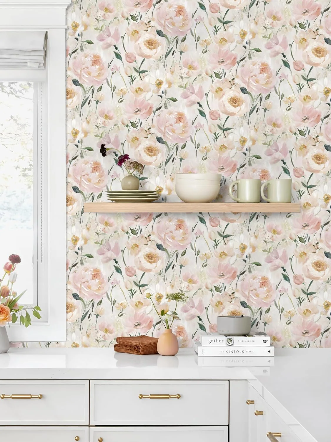 Heroad Pink Peony peel and stick wallpaper in a room