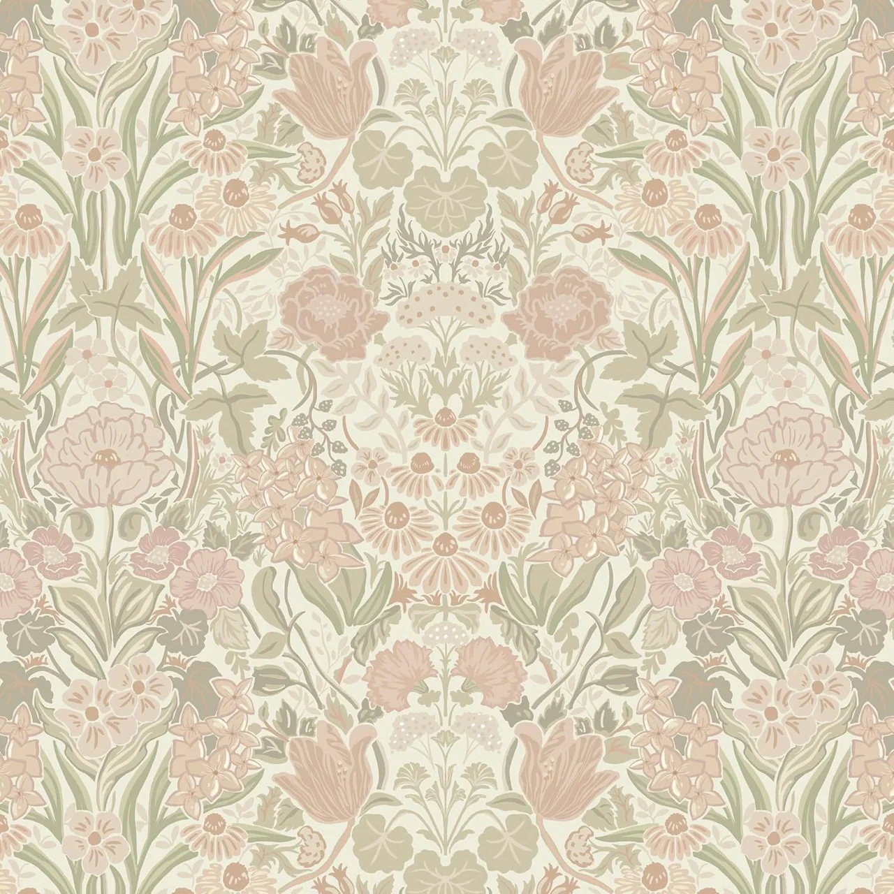 Heroad Pink and Green Vintage Floral peel and stick wallpaper, swatch