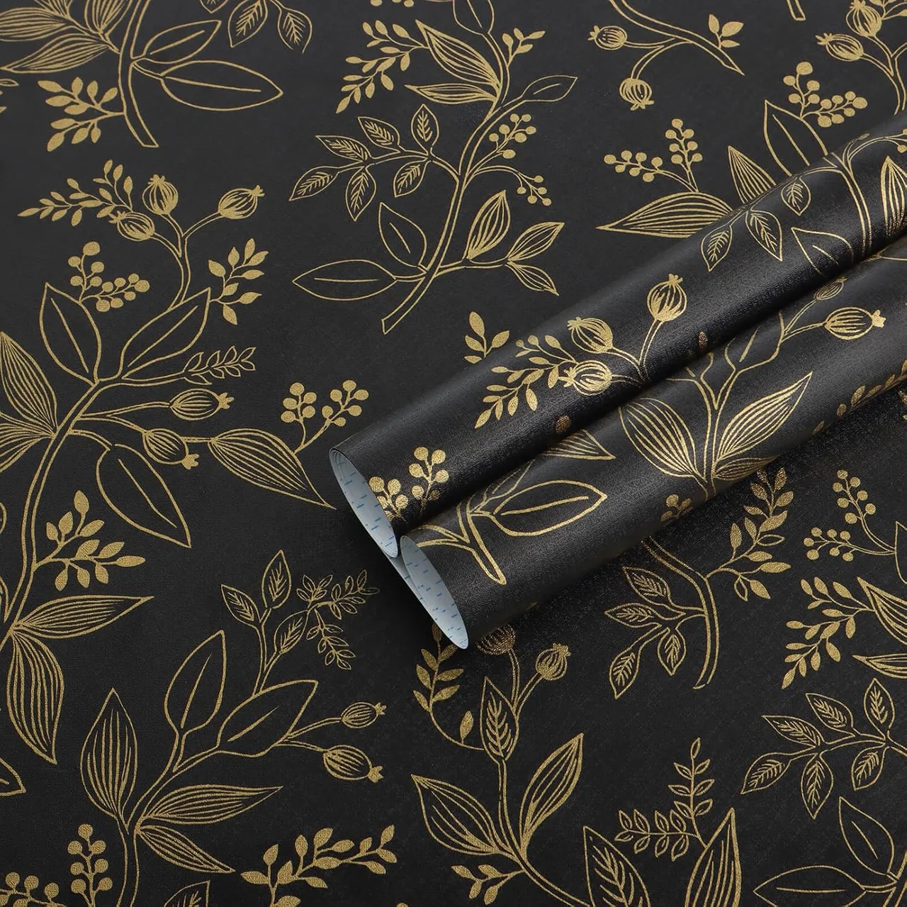 Heroad Black and Gold Modern Floral peel and stick wallpaper, swatch