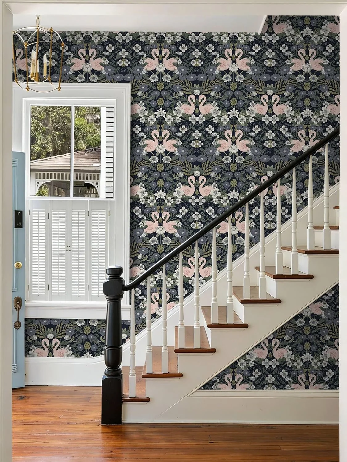 Heroad Dark Blue Vintage Floral peel and stick wallpaper in a room