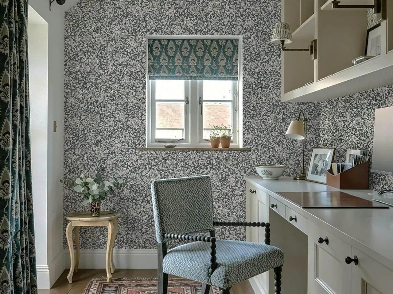 Heroad Dark Blue William Morris peel and stick wallpaper in a room
