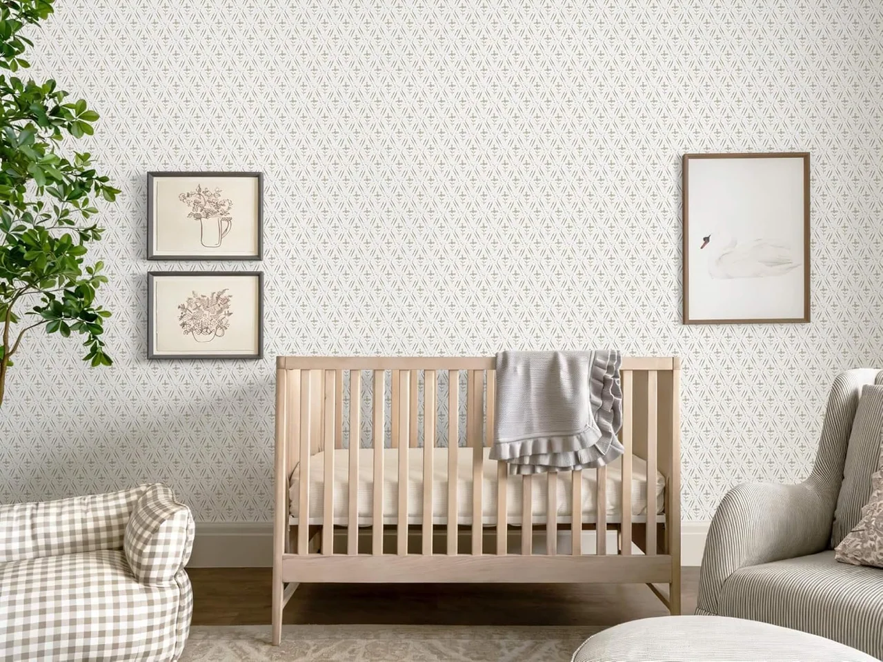 Heroad Beige Farmhouse Floral peel and stick wallpaper in a room