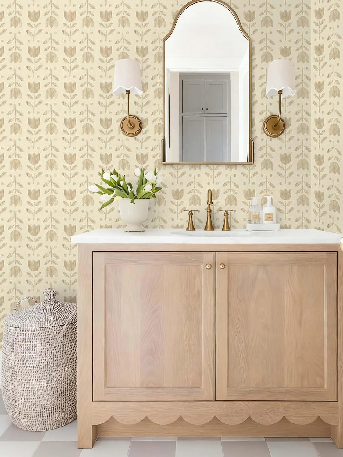 Heroad Brown Vintage Floral peel and stick wallpaper in a room