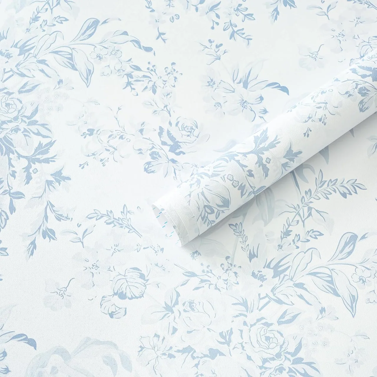 Heroad Blue Toile Leaf peel and stick wallpaper, swatch