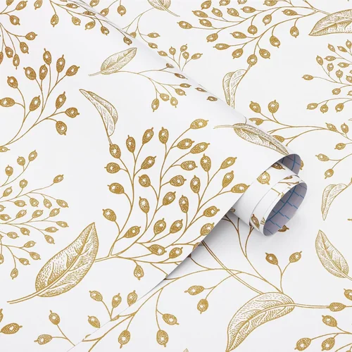 Heroad White and Gold Floral peel and stick wallpaper