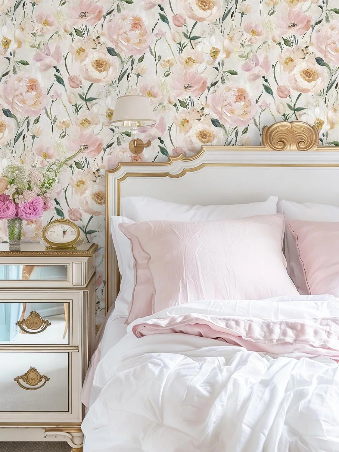 Heroad Pink Peony peel and stick wallpaper in a room