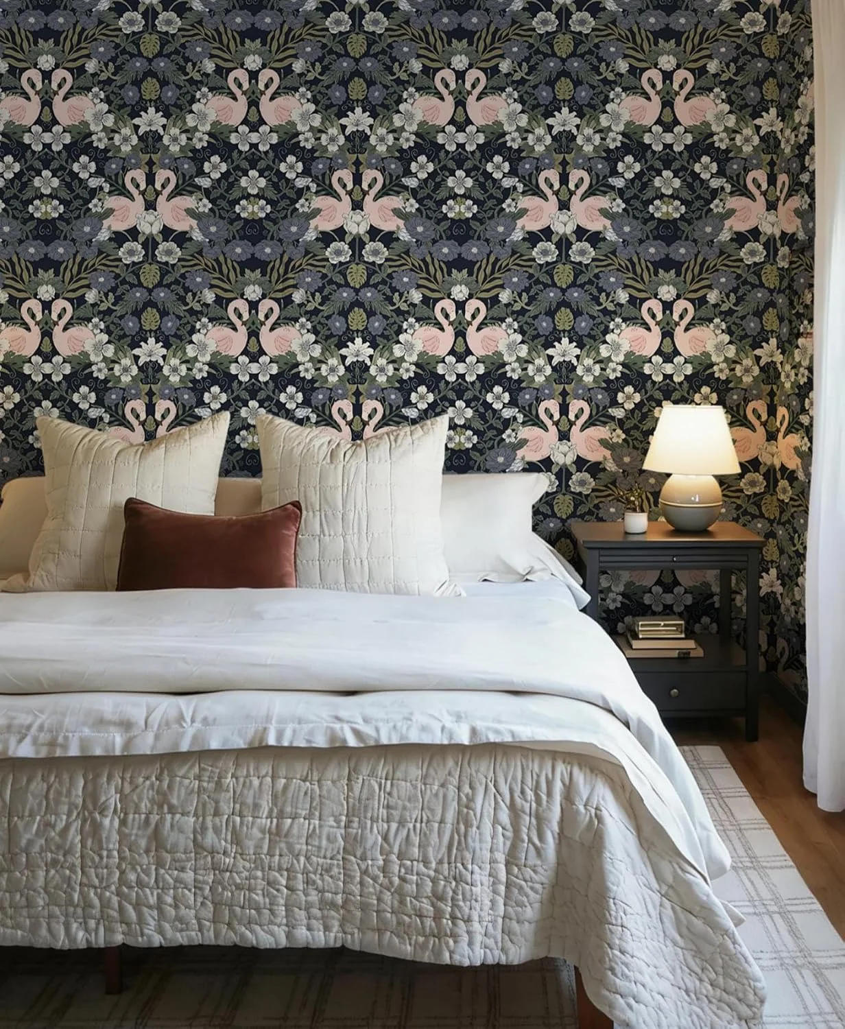 Heroad Dark Blue Vintage Floral peel and stick wallpaper in a room