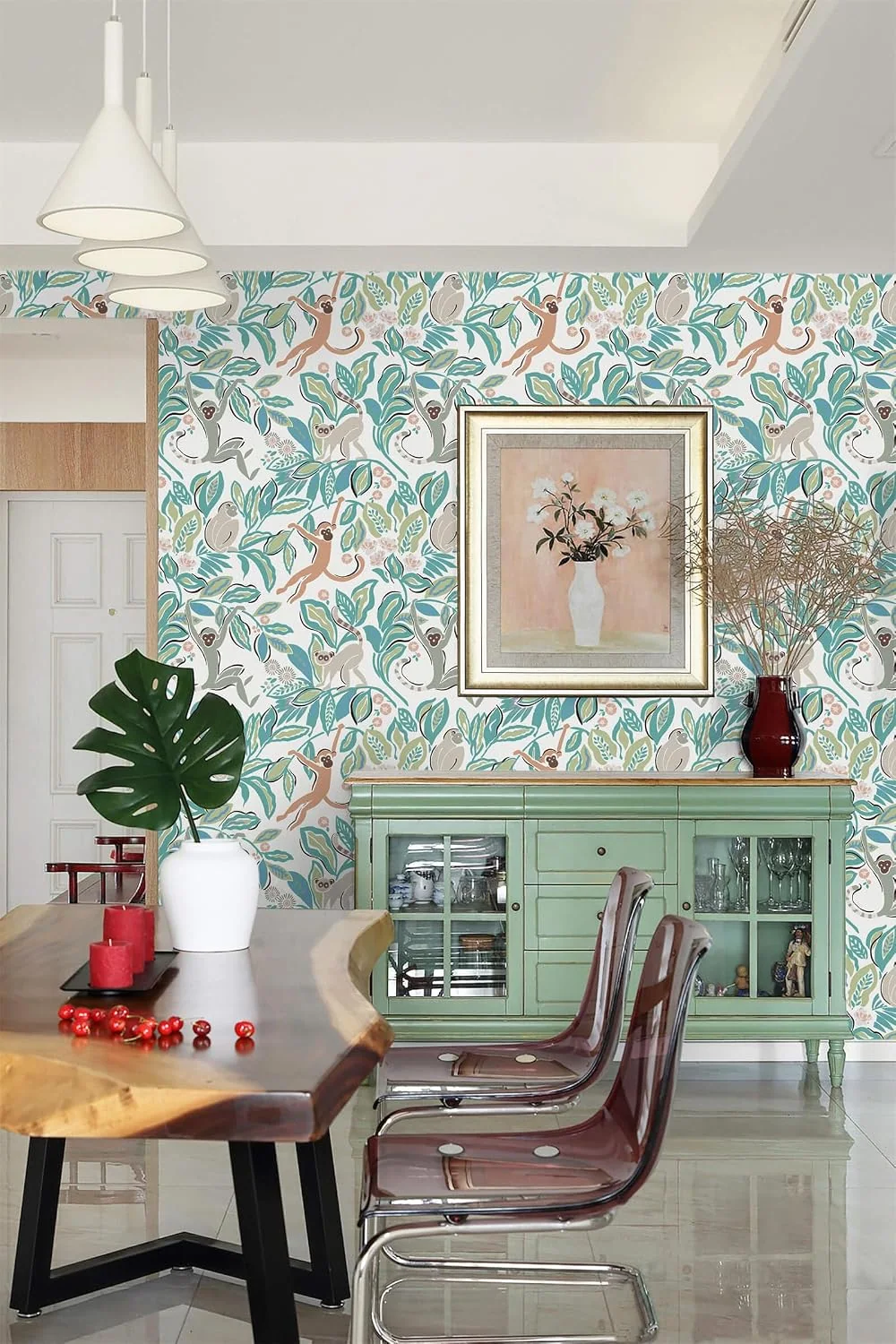 Heroad Green Jungle Monkey peel and stick wallpaper in a room