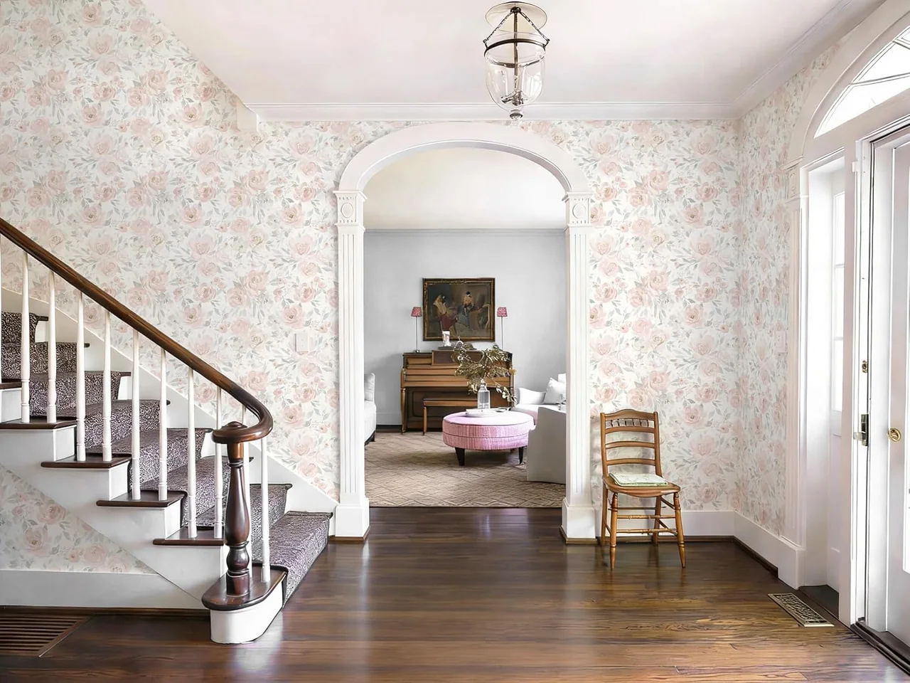 Heroad Blush Floral peel and stick wallpaper in a room