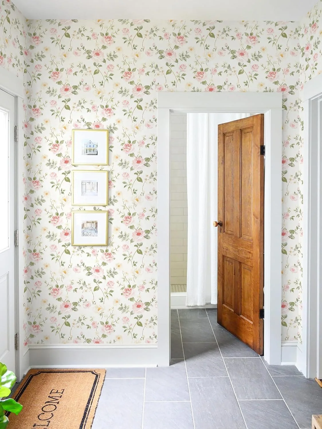 Heroad Pink Rose Floral peel and stick wallpaper in a room