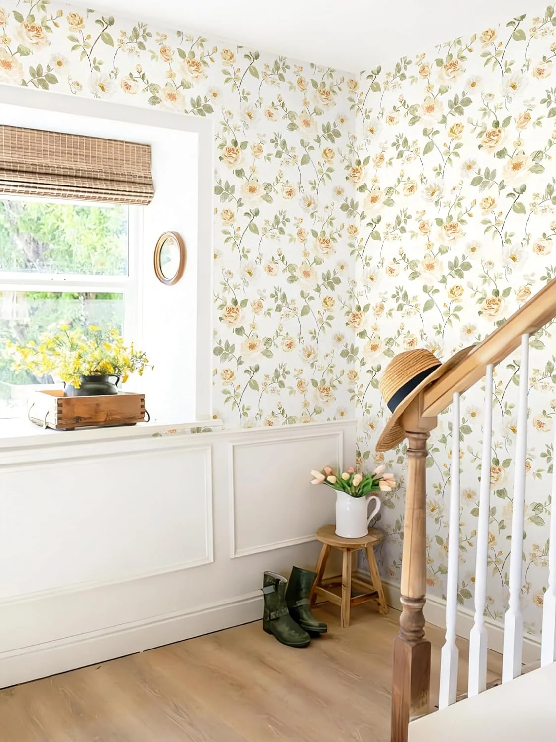 Heroad Yellow Watercolor Floral peel and stick wallpaper in a room