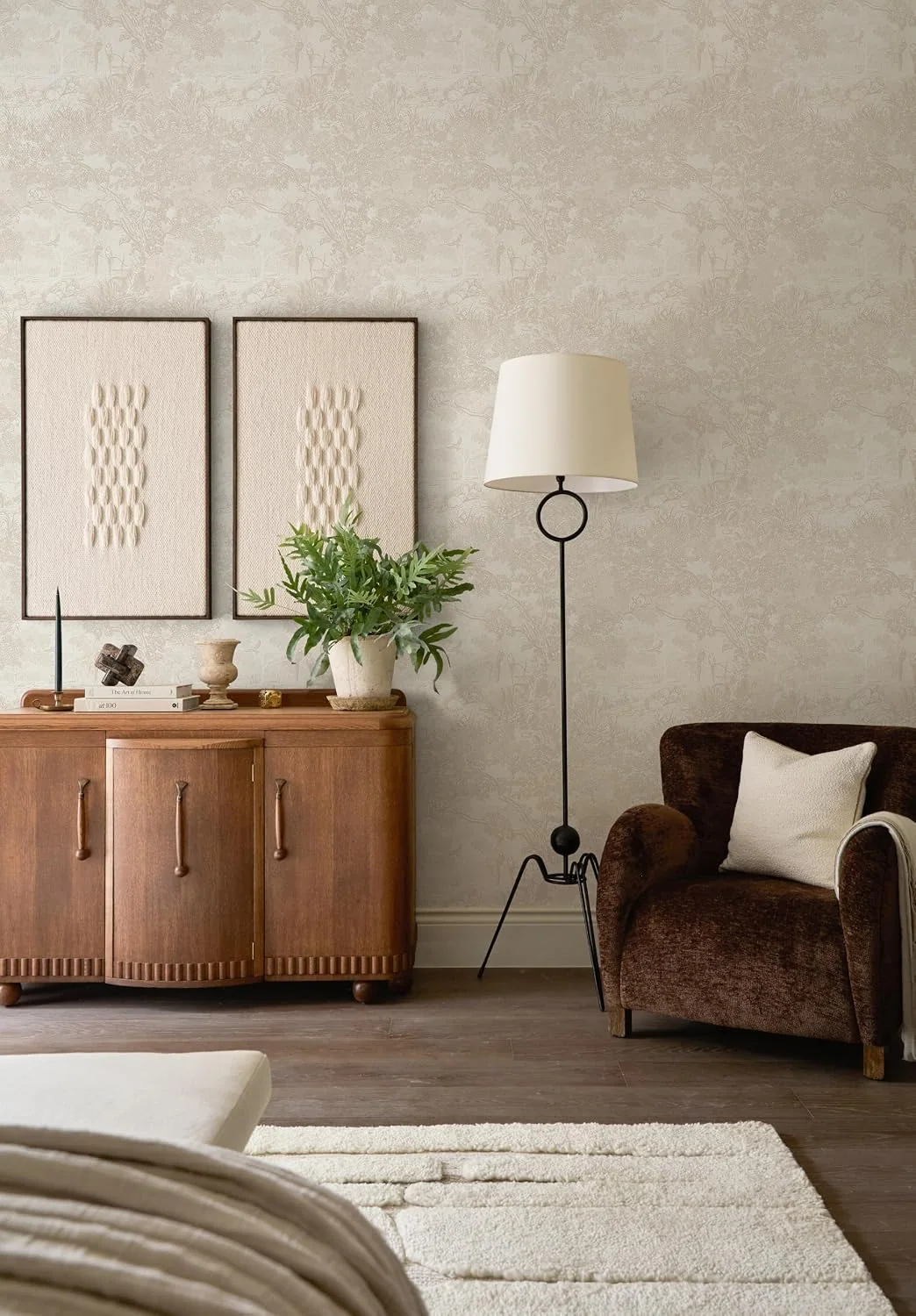 Heroad Beige Forest Animals peel and stick wallpaper in a room