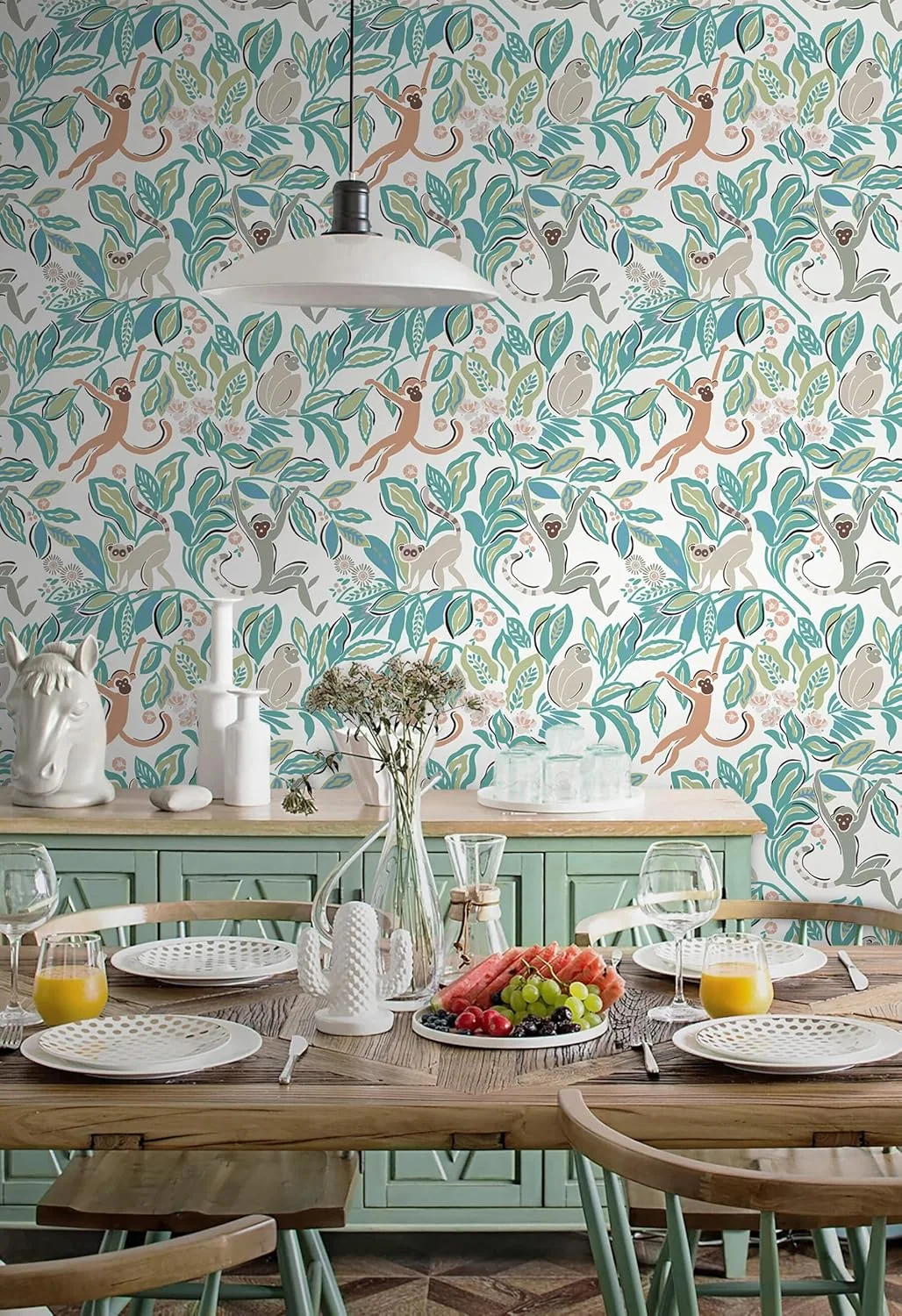 Heroad Green Jungle Monkey peel and stick wallpaper in a room